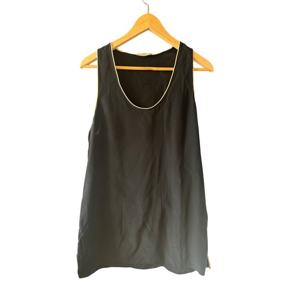 EDUN | 100% Silk Black Tank w/ White Trim | Size Large - Picture 1 of 7